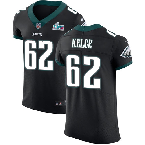 Eagles #62 Jason Kelce Black Super Bowl LVII Patch Alternate Men's Stitched Vapor Untouchable Elite Jersey