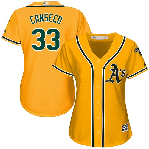 Oakland Athletics #33 Jose Canseco Gold Alternate Women's Stitched Jersey Womens