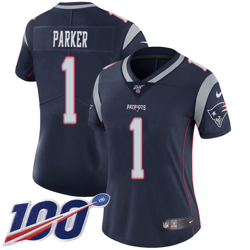 Patriots #1 DeVante Parker Navy Blue Team Color Women's Stitched 100th Season Vapor Limited Jersey