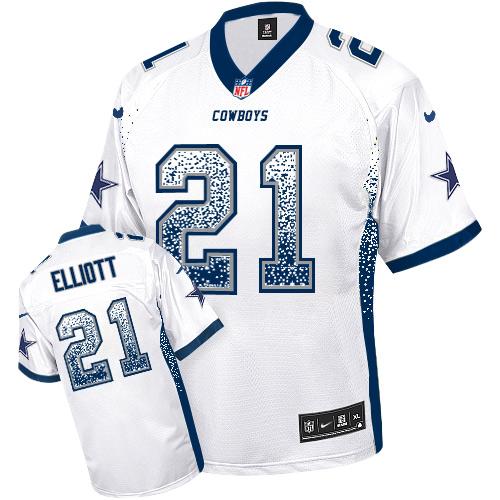 Cowboys #21 Ezekiel Elliott White Youth Stitched Elite Drift Fashion Jersey