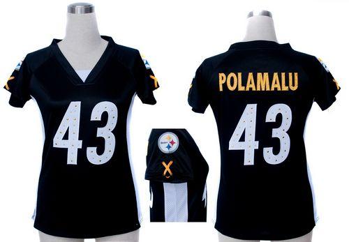 Steelers #43 Troy Polamalu Black Team Color Draft Him Name & Number Top Women's Stitched Elite Jersey