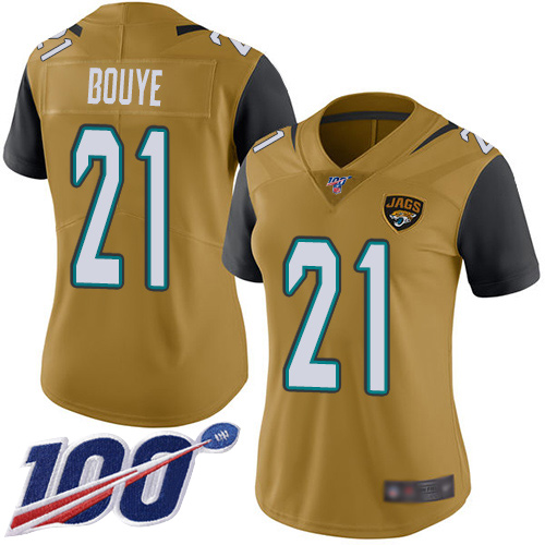 Jacksonville Jaguars #21 A.J. Bouye Gold Women's Stitched Limited Rush 100th Season Jersey Womens