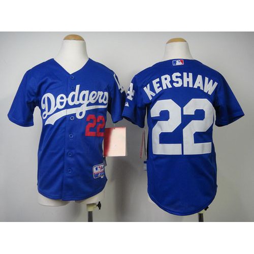 Los Angeles Dodgers #22 Clayton Kershaw Blue Cool Base Stitched Youth Jersey Youth