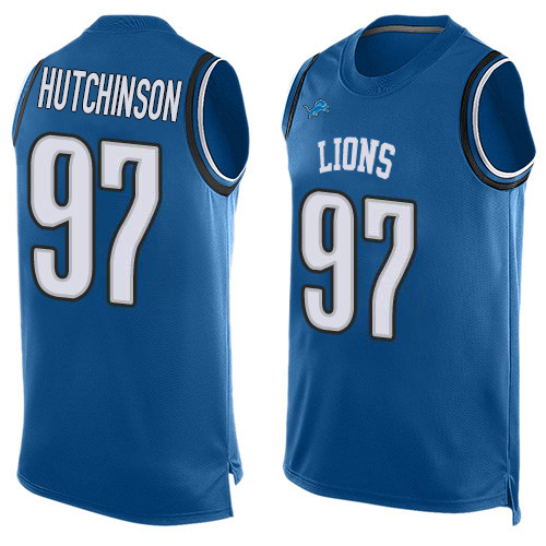 Lions #97 Aidan Hutchinson Blue Team Color Men's Stitched Limited Tank Top Jersey