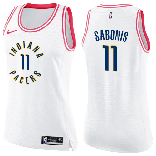 Indiana Pacers #11 Domantas Sabonis White/Pink Womens Swingman Fashion Jersey Womens