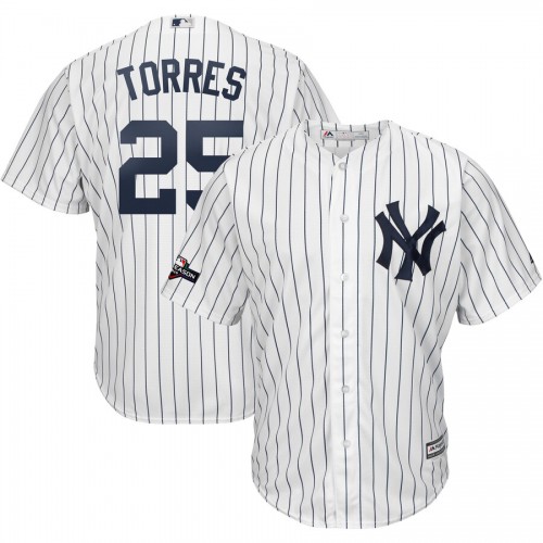 New York New York Yankees #25 Gleyber Torres Majestic 2019 Postseason Official Cool Base Player Jersey White Navy Men's