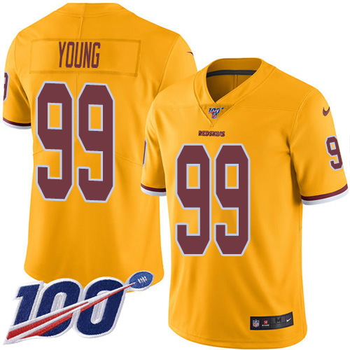 Commanders #99 Chase Young Gold Men's Stitched Limited Rush 100th Season Jersey