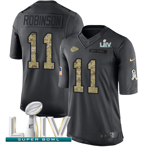 Kansas City Chiefs #11 Demarcus Robinson Black Super Bowl LIV 2020 Youth Stitched Limited 2016 Salute to Service Jersey Youth