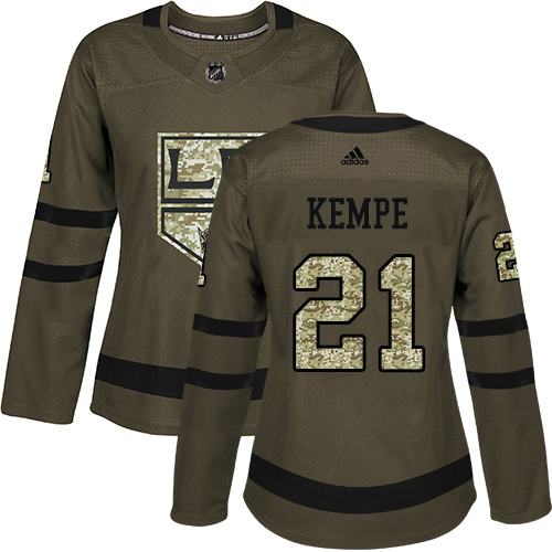 Adidas Los Angeles Kings #21 Mario Kempe Green Salute to Service Women's Stitched Jersey Womens