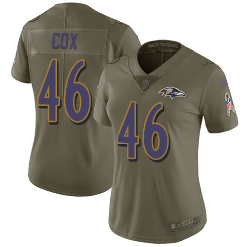 Baltimore Ravens #46 Morgan Cox Olive Women's Stitched Limited 2017 Salute to Service Jersey Womens