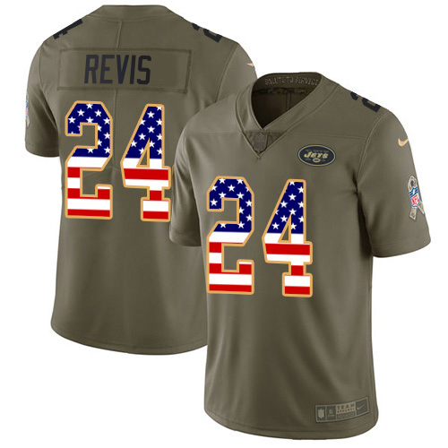 Jets #24 Darrelle Revis Olive/USA Flag Youth Stitched Limited 2017 Salute To Service Jersey