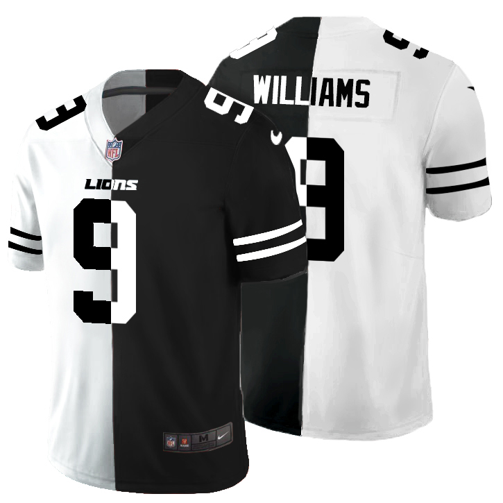 Lions #9 Jameson Williams Men's Black V White Peace Split Vapor Untouchable Limited Jersey