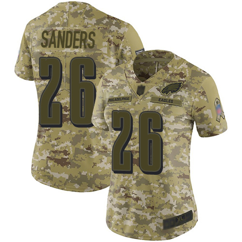 Eagles #26 Miles Sanders Camo Women's Stitched Limited 2018 Salute To Service Jersey