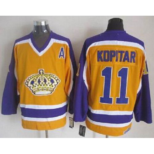 Los Angeles Kings #11 Anze Kopitar Yellow CCM Throwback Stitched Jersey Men's