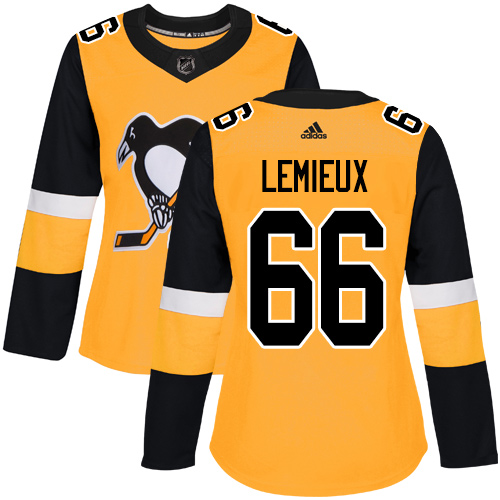 Adidas Pittsburgh Penguins #66 Mario Lemieux Gold Alternate Authentic Women's Stitched Jersey Womens