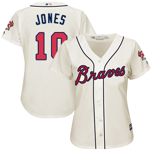 Atlanta Braves #10 Chipper Jones Cream Alternate Women's Stitched Jersey Womens