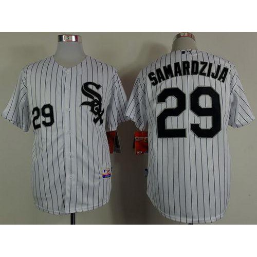 Chicago White Sox #29 Jeff Samardzija White Black Strip Stitched Jersey Men's
