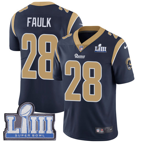 Los Angeles Rams #28 Marshall Faulk Navy Blue Team Color Super Bowl LIII Bound Men's Stitched Vapor Untouchable Limited Jersey Men's