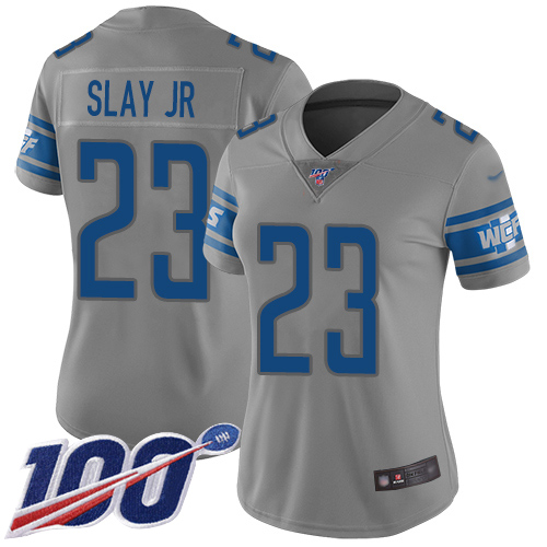 Detroit Lions #23 Darius Slay Jr Gray Women's Stitched Limited Inverted Legend 100th Season Jersey Womens