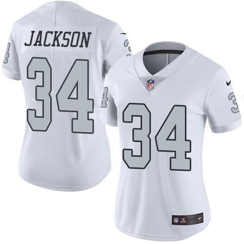 Raiders #34 Bo Jackson White Women's Stitched Limited Rush Jersey