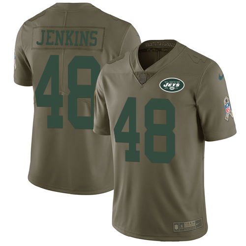 New York Jets #48 Jordan Jenkins Olive Men's Stitched Limited 2017 Salute To Service Jersey Men's