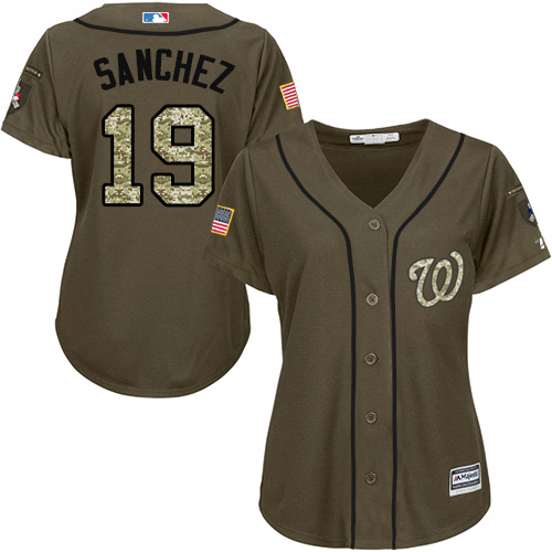 Washington Nationals #19 Anibal Sanchez Green Salute to Service Women's Stitched Jersey Womens