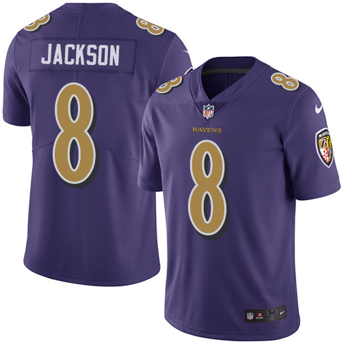 Ravens #8 Lamar Jackson Purple Youth Stitched Limited Rush Jersey