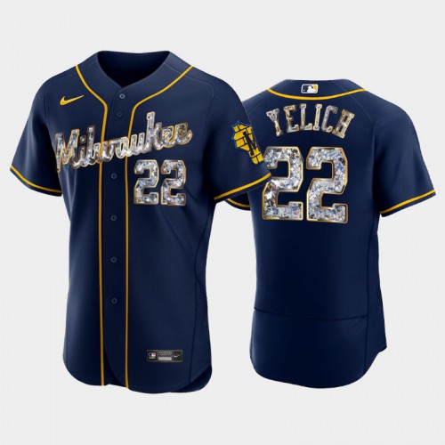Milwaukee Milwaukee Brewers #22 Christian Yelich Men's Diamond Edition Jersey - Navy Men's
