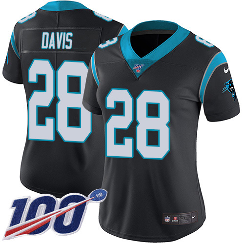 Carolina Panthers #28 Mike Davis Black Team Color Women's Stitched 100th Season Vapor Untouchable Limited Jersey Womens