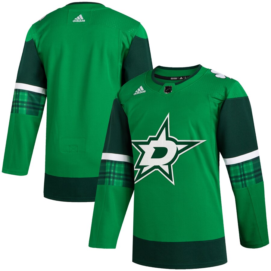 Dallas Stars Blank Men's Adidas 2020 St. Patrick's Day Stitched Jersey Green.Jpg