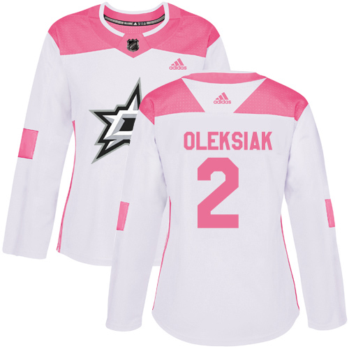 Adidas Dallas Stars #2 Jamie Oleksiak White/Pink Authentic Fashion Women's Stitched Jersey Womens