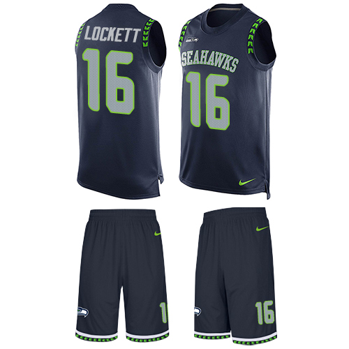 Seahawks #16 Tyler Lockett Steel Blue Team Color Men's Stitched Limited Tank Top Suit Jersey