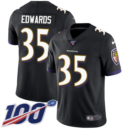 Baltimore Ravens #35 Gus Edwards Black Alternate Men's Stitched 100th Season Vapor Untouchable Limited Jersey Men's