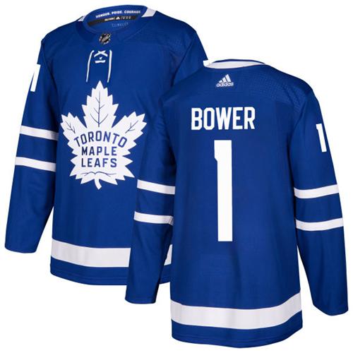 Adidas Maple Toronto Maple Leafs #1 Johnny Bower Blue Home Authentic Stitched Jersey Men's