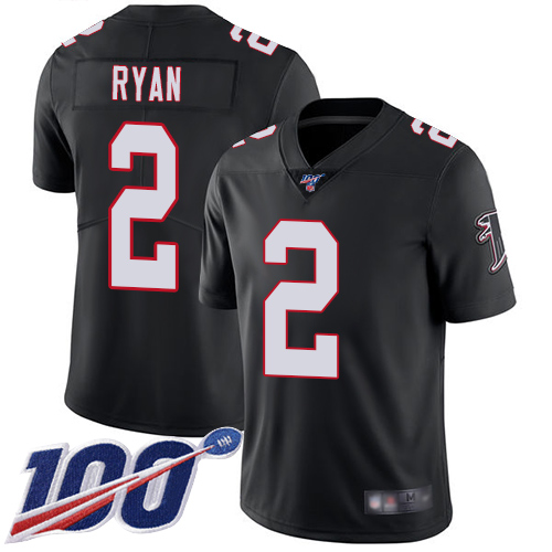 Atlanta Falcons #2 Matt Ryan Black Alternate Youth Stitched 100th Season Vapor Limited Jersey Youth