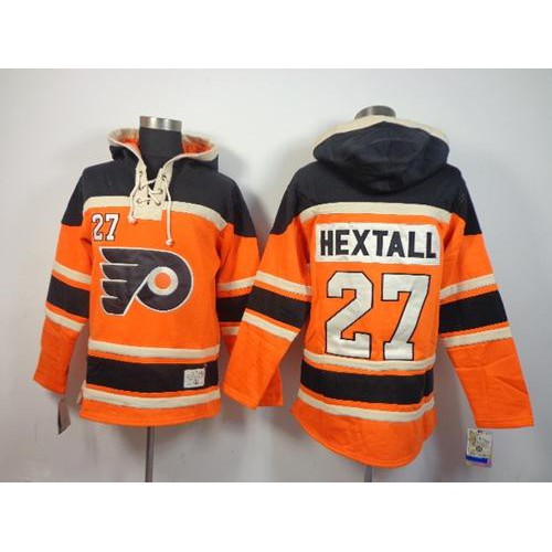 Philadelphia Flyers #27 Ron Hextall Orange Sawyer Hooded Sweatshirt Stitched Jersey Men's
