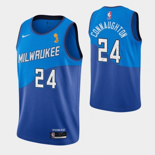 Milwaukee Bucks #24 Pat Connaughton Youth 2021 Finals Champions City Edition Jersey Blue Youth