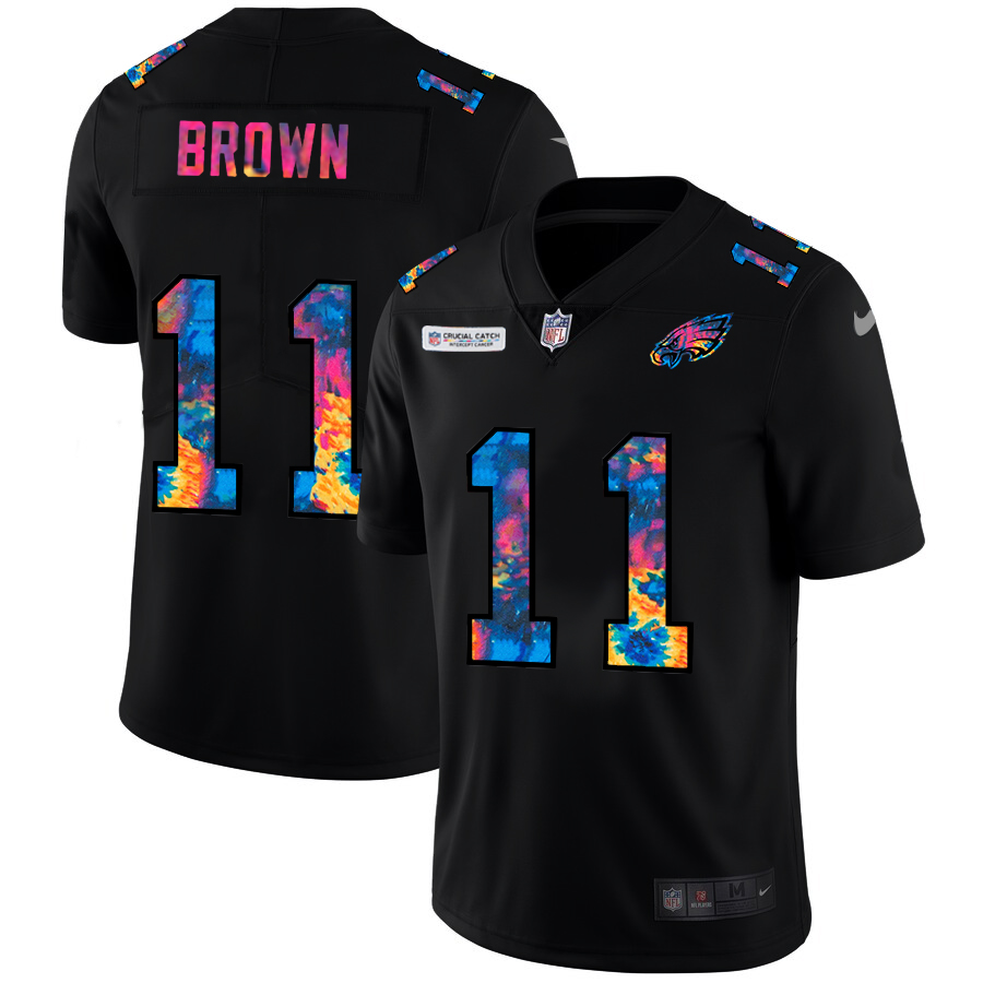 Philadelphia Eagles #11 A.J. Brown Men's Multi-Color Black 2020 Crucial Catch Vapor Untouchable Limited Jersey