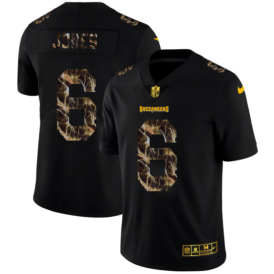 Tampa Bay Buccaneers #6 Julio Jones Men's Black Flocked Lightning Vapor Limited Jersey