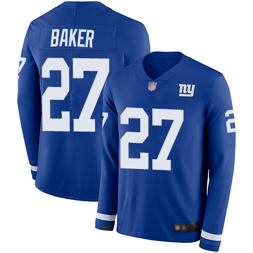 New York Giants #27 Deandre Baker Royal Blue Team Color Youth Stitched Limited Therma Long Sleeve Jersey Youth