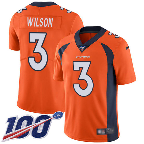 Broncos #3 Russell Wilson Orange Team Color Youth Stitched 100th Season Vapor Untouchable Limited Jersey