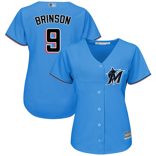 Miami Marlins #9 Lewis Brinson Blue Alternate Women's Stitched Jersey Womens
