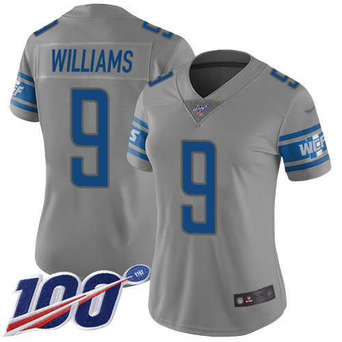 Lions #9 Jameson Williams Gray Women's Stitched Limited Inverted Legend 100th Season Jersey