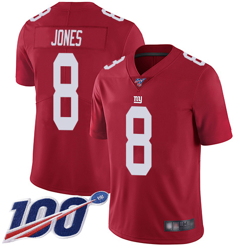 Giants #8 Daniel Jones Red Youth Stitched Limited Inverted Legend 100th Season Jersey
