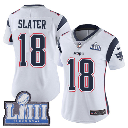 Patriots #18 Matt Slater White Super Bowl LIII Bound Women's Stitched Vapor Untouchable Limited Jersey
