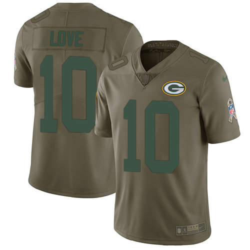 Packers #10 Jordan Love Olive Men's Stitched Limited 2017 Salute To Service Jersey