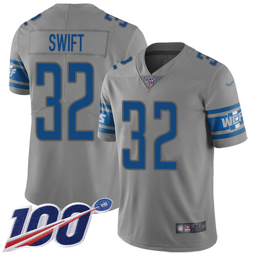 Detroit Lions #32 D'Andre Swift Gray Youth Stitched Limited Inverted Legend 100th Season Jersey Youth
