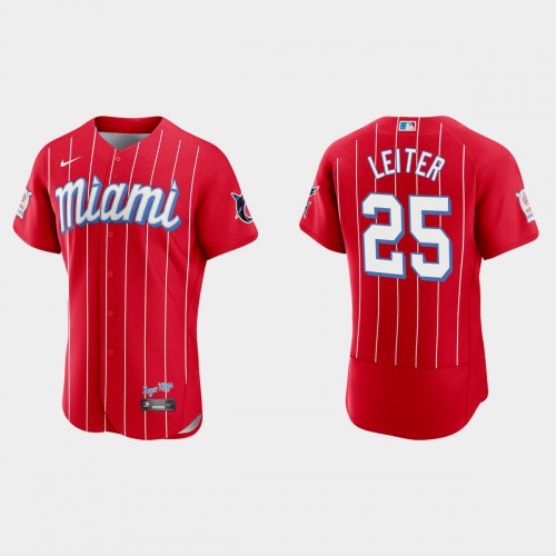 Miami Miami Marlins #25 Al Leiter Men's 2021 City Connect Authentic Jersey Red Men's