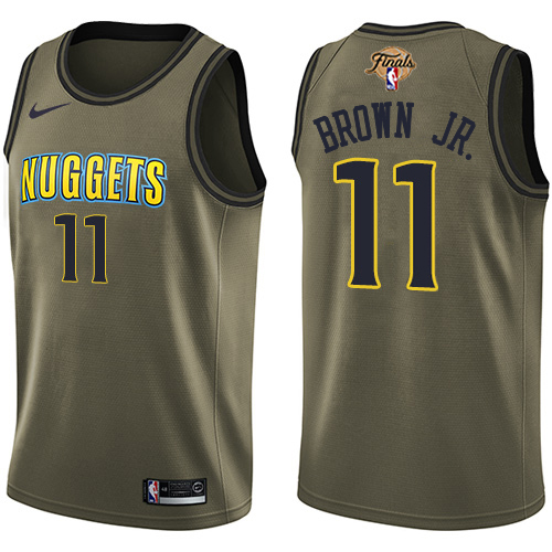 Nuggets #11 Bruce Brown Jr. Green Youth 2023 Finals Patch Salute To Service Swingman Jersey