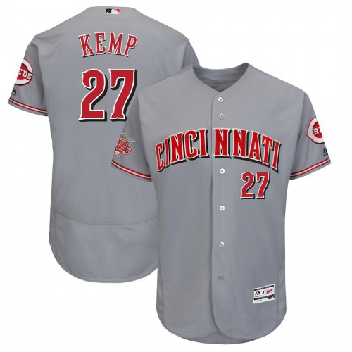 Men's Cincinnati Reds #27 Matt Kemp Majestic Gray 150th Anniversary Road Authentic Collection Flex Base Player Jersey Men's